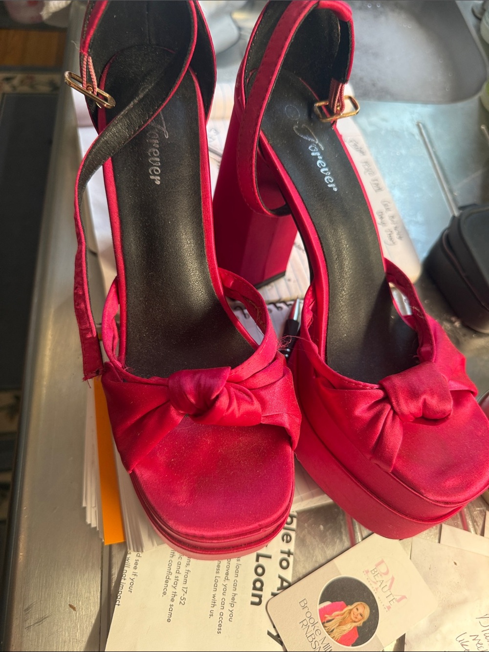 Forever 21 Red Satin Platform Knot Sandals